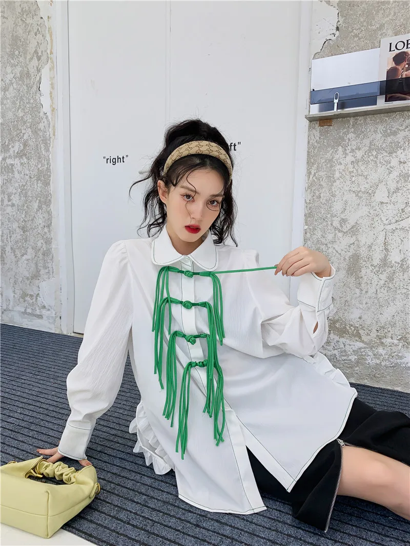 SuperAen Turn Down Collar Green Tassel White Shirts Spring 2022 New Loose Full Womens Tops
SuperAen Turn Down Collar Green Tassel White Shirts Spring 2022 New Loose Full Womens Tops