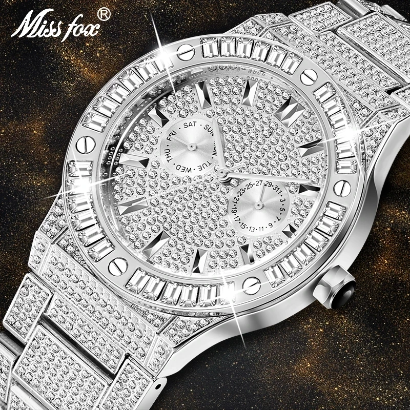 MISSFOX-European and American starry men hip-hop style diamond high end square diamond large dial waterproof male quartz watch
MISSFOX-European and American starry men hip-hop style diamond high end square diamond large dial waterproof male quartz watch