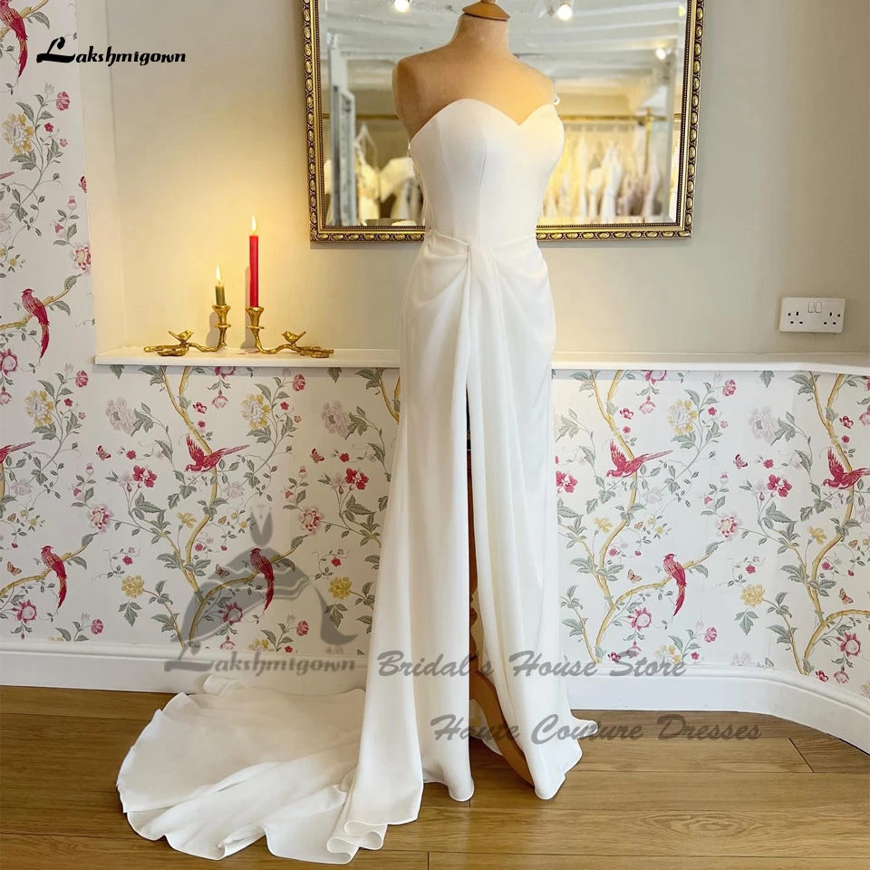 

Lakshmigown Simple A Line Crepe Wedding Dress Side Split 2024 Vestido de novia Sexy Bridal Receipt Dinner Party Gowns Sweetheart