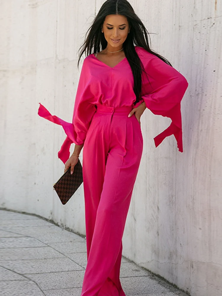 Loose Satin Women Shirts Pants Two Piece Set Autumn V-neck Lace Up Shirt Wide Leg Pant Female Suits 2022 Casual Simple Lady Sets
Loose Satin Women Shirts Pants Two Piece Set Autumn V-neck Lace Up Shirt Wide Leg Pant Female Suits 2022 Casual Simple Lady Sets