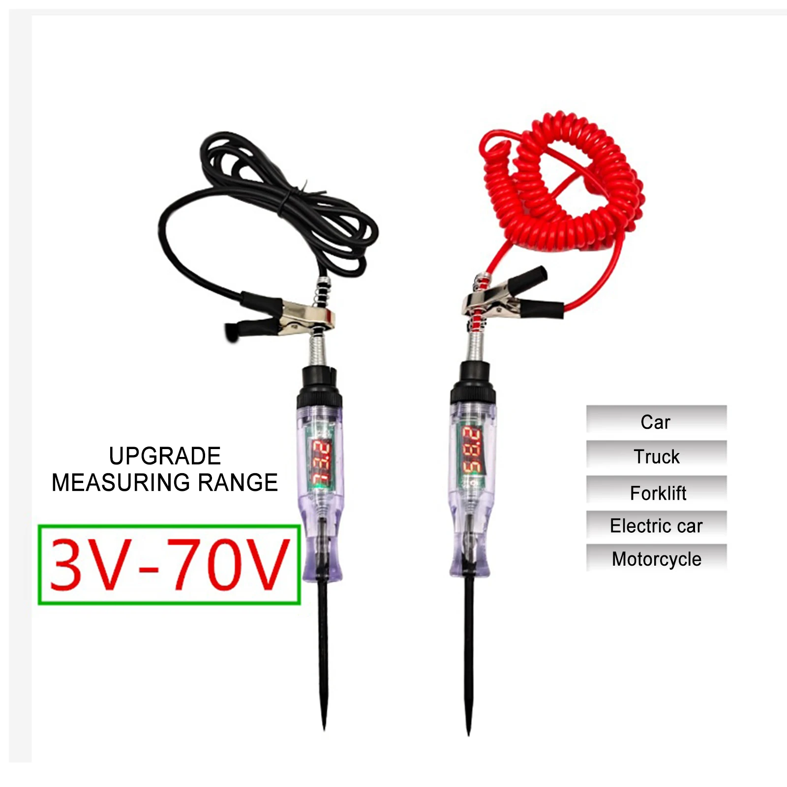

3V 12V 24V 48V 60V 70V DC Car Truck Voltage Circuit Tester Digital Display Long Probe Pen Automobile Diagnostic Repair Tools