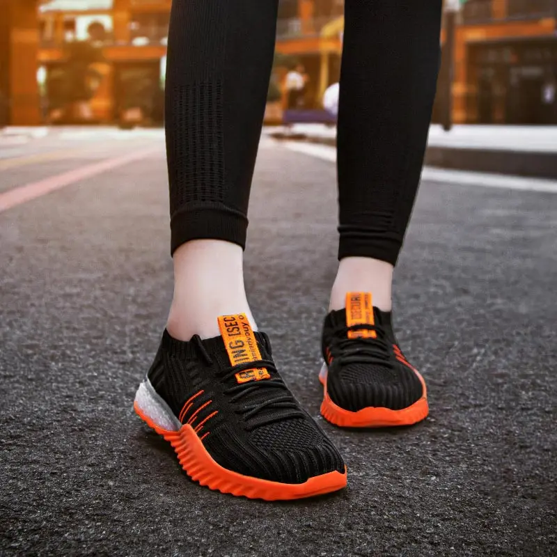 

Summer Hard-wearing Sock Shoes Women Sneakers Women's Sport Shoes Women's Sports Shoes Black Knit Female Running Athletic E-559