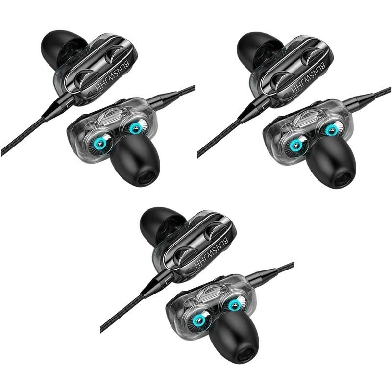 

3X In-Ear Earbud Headphones Wired Headphones Bass Stereo Earbuds Sports Wired Earphone Music Headsets Black