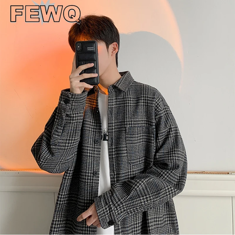 

Мужская утепленная шерстяная куртка FEWQ, повседневная однобортная куртка с отложным воротником, уличная одежда, Новинка осени 2022, 24B397