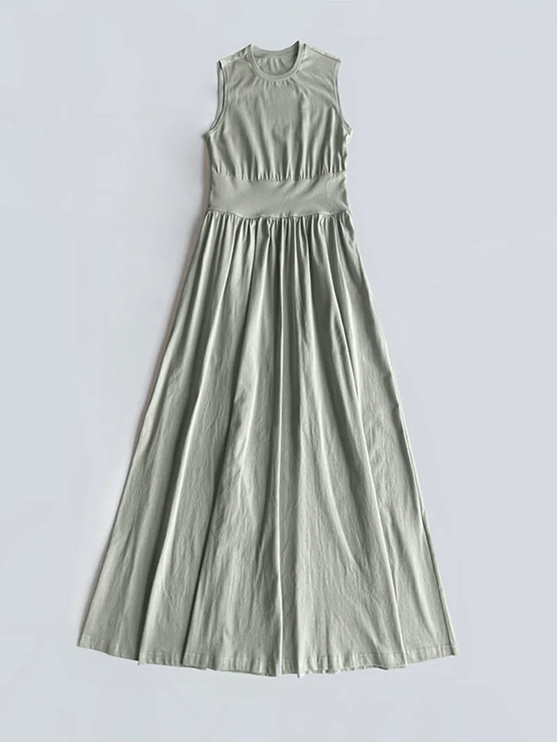 

Женское Хлопковое платье-чехол без рукавов, однотонное лоскутное платье средней длины с высокой эластичной талией и круглым вырезом, лето 2023