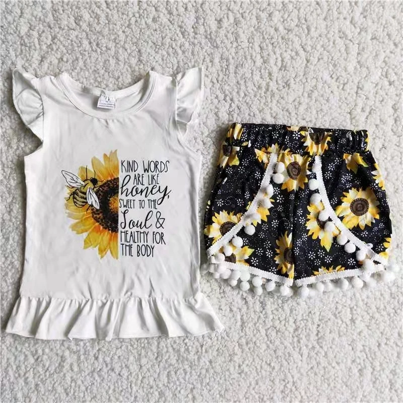 casual design kids clothes baby girl summer boutique outfit white flutter sleeve t shirt and sunflower shorts kids clothing
casual design kids clothes baby girl summer boutique outfit white flutter sleeve t shirt and sunflower shorts kids clothing