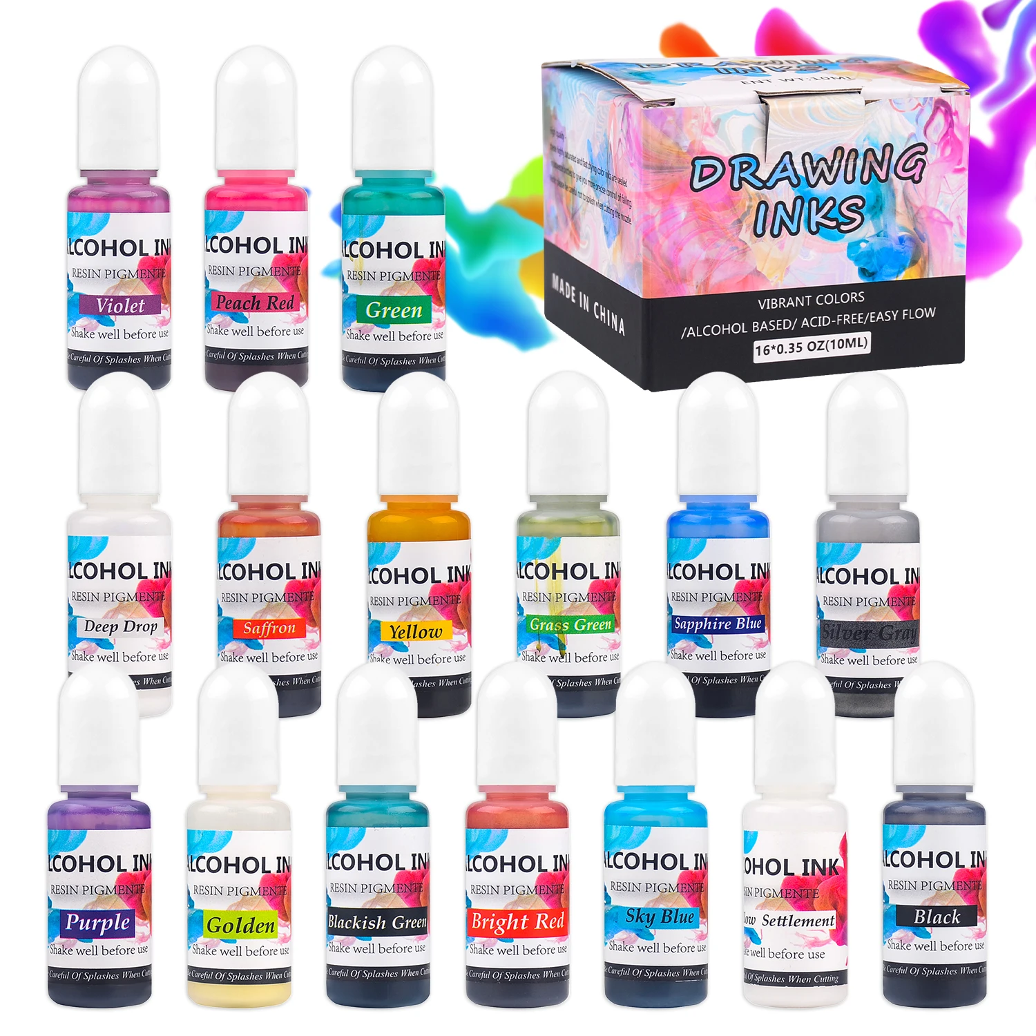 

16pcs/Set Epoxy Resin Pigment Kit Art Ink Alcohol Liquid Colorant Dye Diffusion Pigment DIY UV Epoxy Resin Mold Jewelry Making