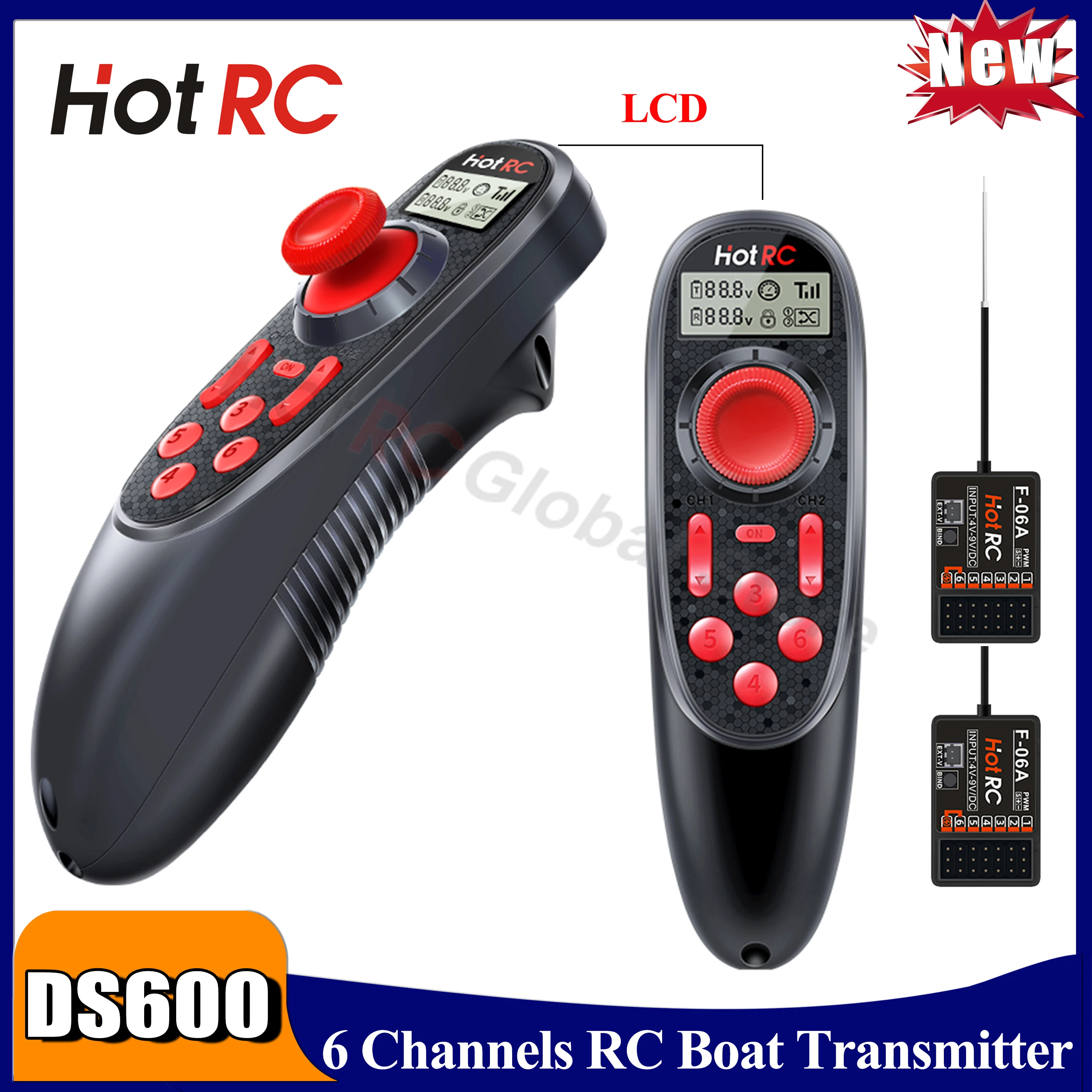

HOTRC DS-600 DS600 CH 2.4GHz FHSS Radio System Transmitter Remote Controller PWM GFSK 6CH F-06A Receiver For RC Boat