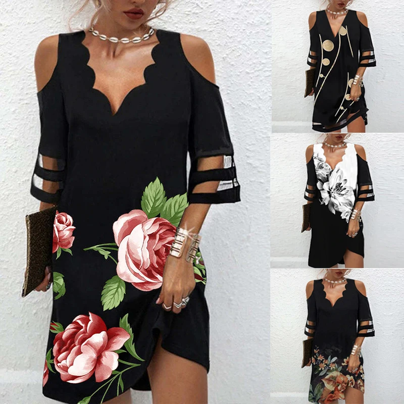 Summer V Neck Dress Women Casual Off Shoulder Lace Mesh Patchwork Beach Dress Elegant Floral Printed Black Party Mini Dress Robe
Summer V Neck Dress Women Casual Off Shoulder Lace Mesh Patchwork Beach Dress Elegant Floral Printed Black Party Mini Dress Robe