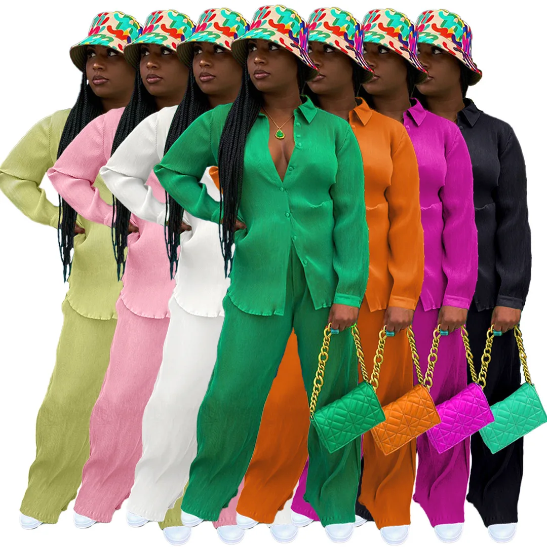 New 2 Piece Sets Women Outfit Casual Chic Solid Color Long Sleeve Button Down Shirts and Straight Leg Trousers Set 
New 2 Piece Sets Women Outfit Casual Chic Solid Color Long Sleeve Button Down Shirts and Straight Leg Trousers Set
