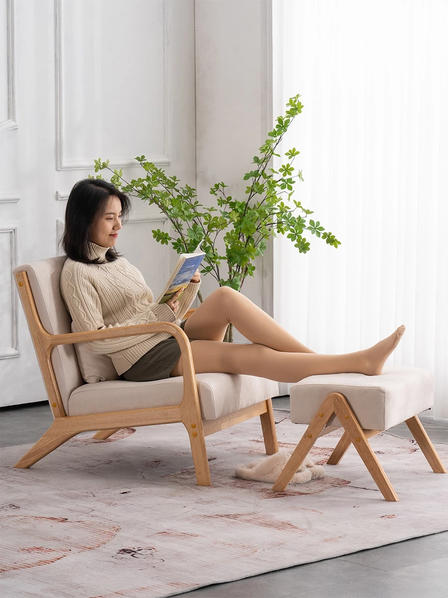 

Скандинавский стул для отдыха на балконе из массива дерева, диван-стул для спальни, простой и ленивый стул для отдыха, тканевый диван для одного человека