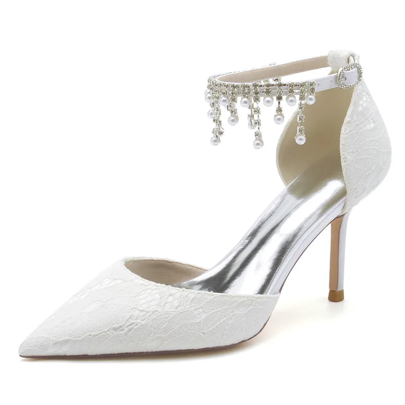 Lace Pearls Wedding Shoes for Bride High Heels Pointed Toe Ankle Buckle Strap Stiletto Heels Birdal Party Dress Pump Shoes
Lace Pearls Wedding Shoes for Bride High Heels Pointed Toe Ankle Buckle Strap Stiletto Heels Birdal Party Dress Pump Shoes