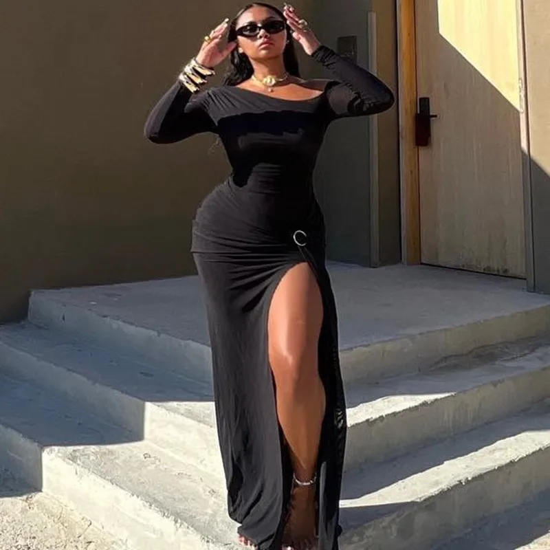 Платье женское пляжное однотонное Плиссированное с длинным рукавом и разрезом 
Платье женское пляжное однотонное Плиссированное с длинным рукавом и разрезом