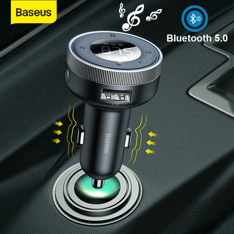 

Baseus FM Tansmitter Wireless Bluetooth 5.0 FM Radio Modulator Adapter 2.4A USB Ports Car Charger Handsfree AUX Disk MP3 Player