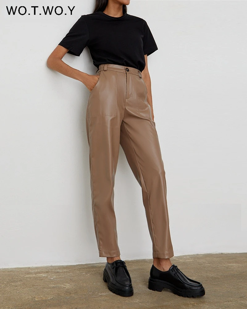 High Waisted Fleece Straight Leather Trousers Women Zipper-Up Casual Loose PU Leather Pants Female Black White Autumn Pants New
High Waisted Fleece Straight Leather Trousers Women Zipper-Up Casual Loose PU Leather Pants Female Black White Autumn Pants New