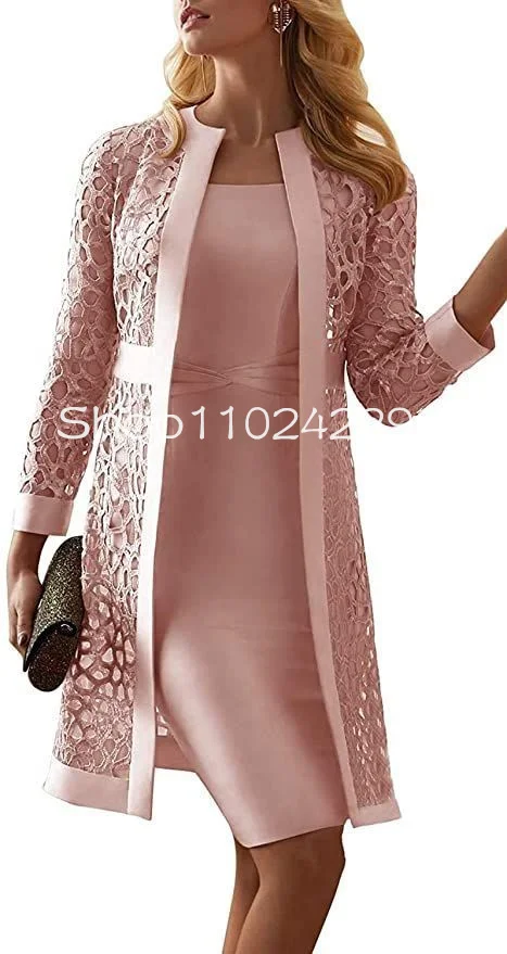 Short Pink Mother of the Bride Dresses Gillter Crocet Long Sleeve Jacket Two Pieces Wedding Party Guest Godmother gown
Short Pink Mother of the Bride Dresses Gillter Crocet Long Sleeve Jacket Two Pieces Wedding Party Guest Godmother gown