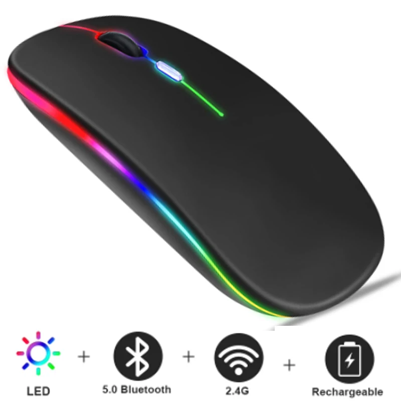 

Bluetooth Wireless With USB Rechargeable RGB Mouse BT5.2 For Laptop Computer PC Macbook Gaming Mouse 2.4GHz 1600DPI Led Mouse