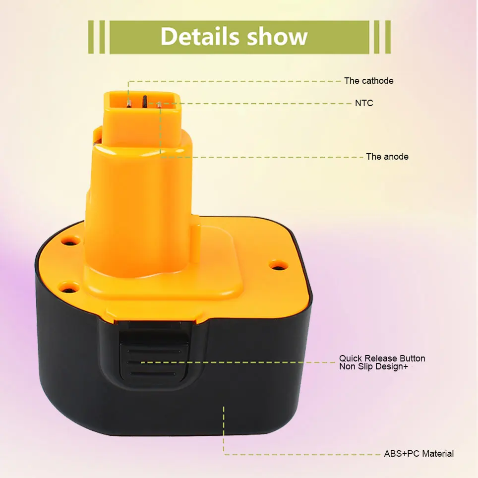 12800mAh DC9071 Replacement DeWalt 12V XRP Battery DW9071 DW9072 DE9037 DE9071 DE9072 DE9074 Cordless Power Tool Battery
12800mAh DC9071 Replacement DeWalt 12V XRP Battery DW9071 DW9072 DE9037 DE9071 DE9072 DE9074 Cordless Power Tool Battery
