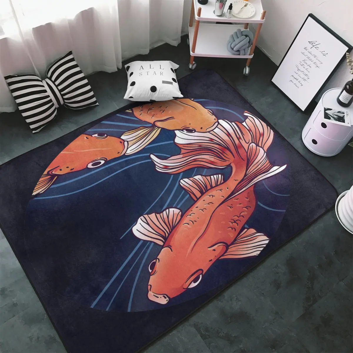 Japanese Carp Design Carpet, Polyester Floor Mats Modern Durable Carpets Mats Mats Customizable
Japanese Carp Design Carpet, Polyester Floor Mats Modern Durable Carpets Mats Mats Customizable