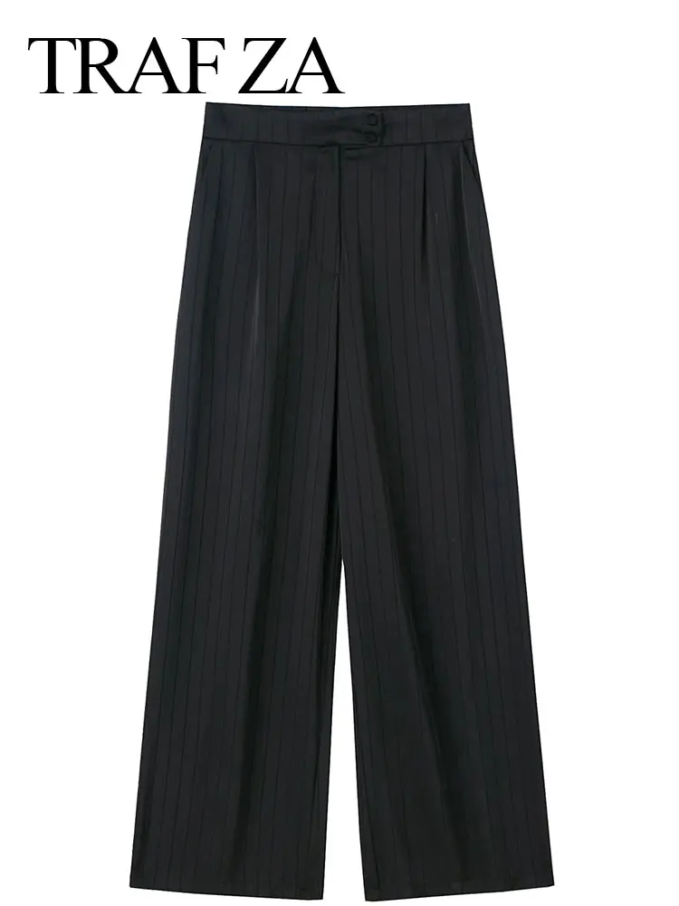 TRAF ZA Flat Silky Loose Casual Two Buttons Decorative Fashion Trousers Summer New Straight Stripe Satin Lady Wide Leg Pants
TRAF ZA Flat Silky Loose Casual Two Buttons Decorative Fashion Trousers Summer New Straight Stripe Satin Lady Wide Leg Pants