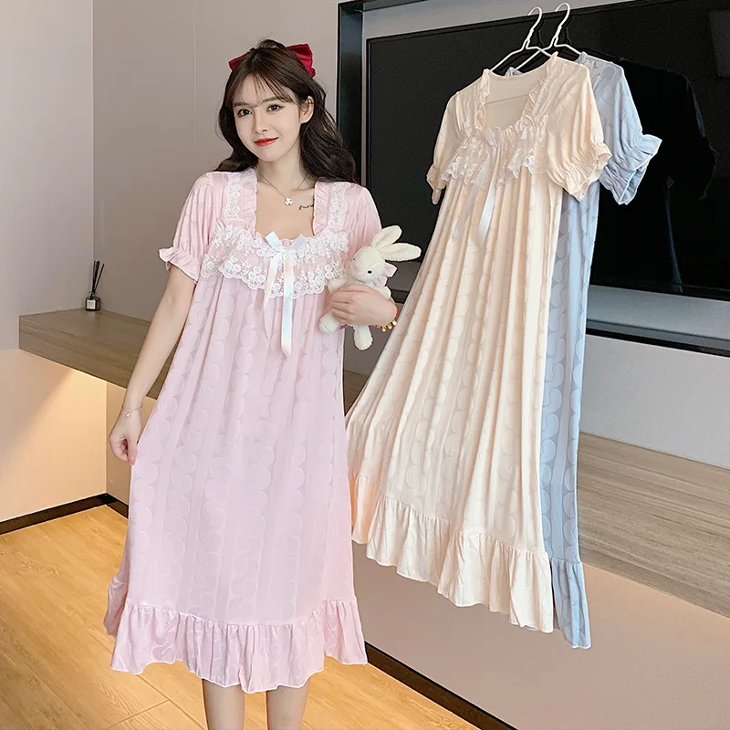 

Women Nightgown Sexy Lace Nightdress Elegant Princess Sleepdress 4XL 5XL Pijama Dress Summer Nightwear 2022