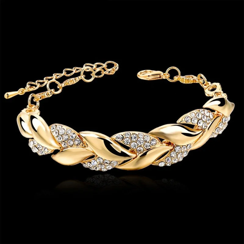 Rhinestone Gold Women's Bracelets Leaves Shape Wrist Chain Bohemian Crystal Bracelet Bangles Wedding Fashion Metal Jewelry
Rhinestone Gold Women's Bracelets Leaves Shape Wrist Chain Bohemian Crystal Bracelet Bangles Wedding Fashion Metal Jewelry