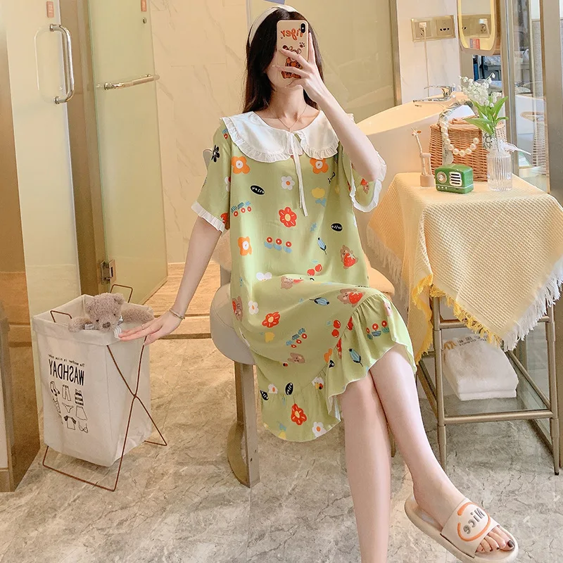 New Cotton Silk Nightdress Ladies Summer Thin Rayon Short-sleeved Princess Pajamas Spring and Summer Plus Size Homewear Dress
New Cotton Silk Nightdress Ladies Summer Thin Rayon Short-sleeved Princess Pajamas Spring and Summer Plus Size Homewear Dress