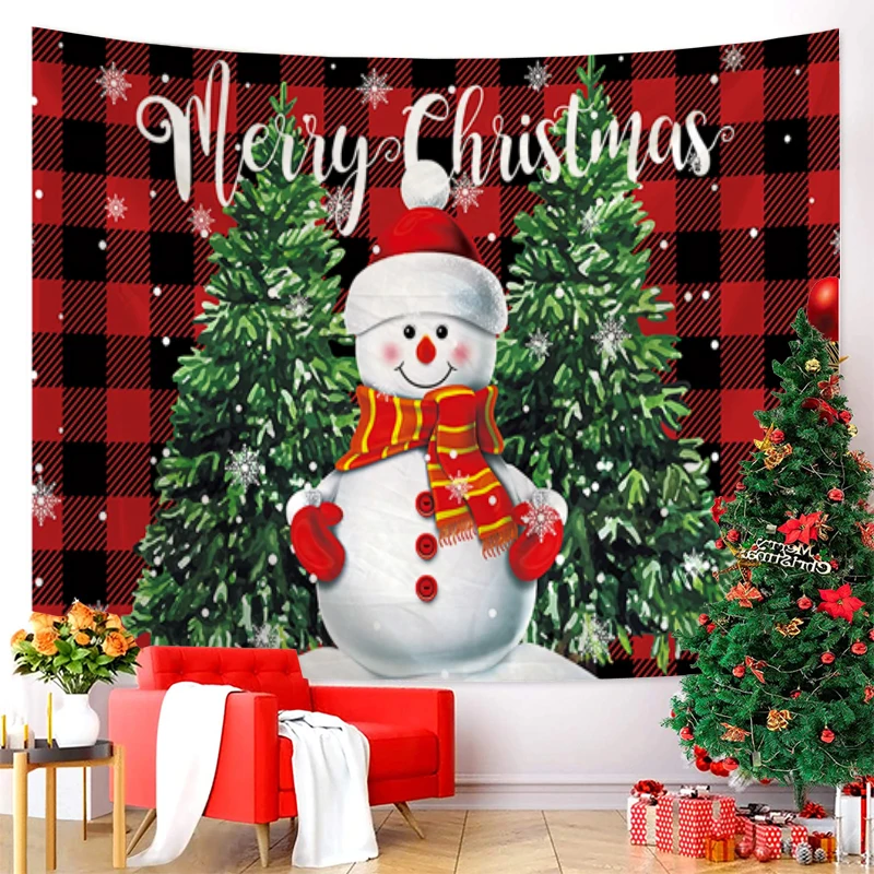 

Christmas Snowman Santa Claus Home Decoration Merry Christmas Scene Christmas Tree Candle Tapestry Bedroom Living Room Wall