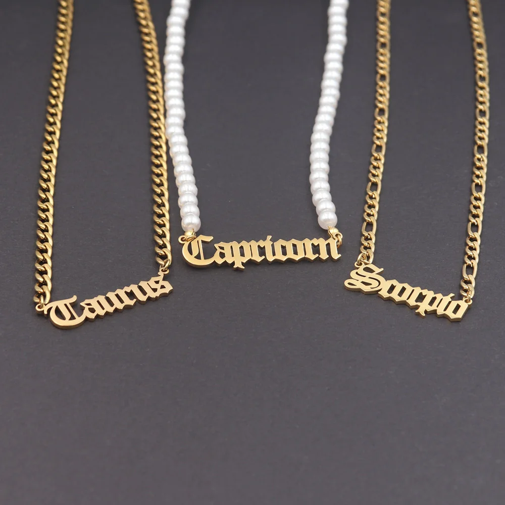 12pcs/lot Zodiac Gold Letters Star Pendant Necklace Boho Jewelry Stainless Steel Constellation Pearl Necklaces Gold Figaro Chain
12pcs/lot Zodiac Gold Letters Star Pendant Necklace Boho Jewelry Stainless Steel Constellation Pearl Necklaces Gold Figaro Chain