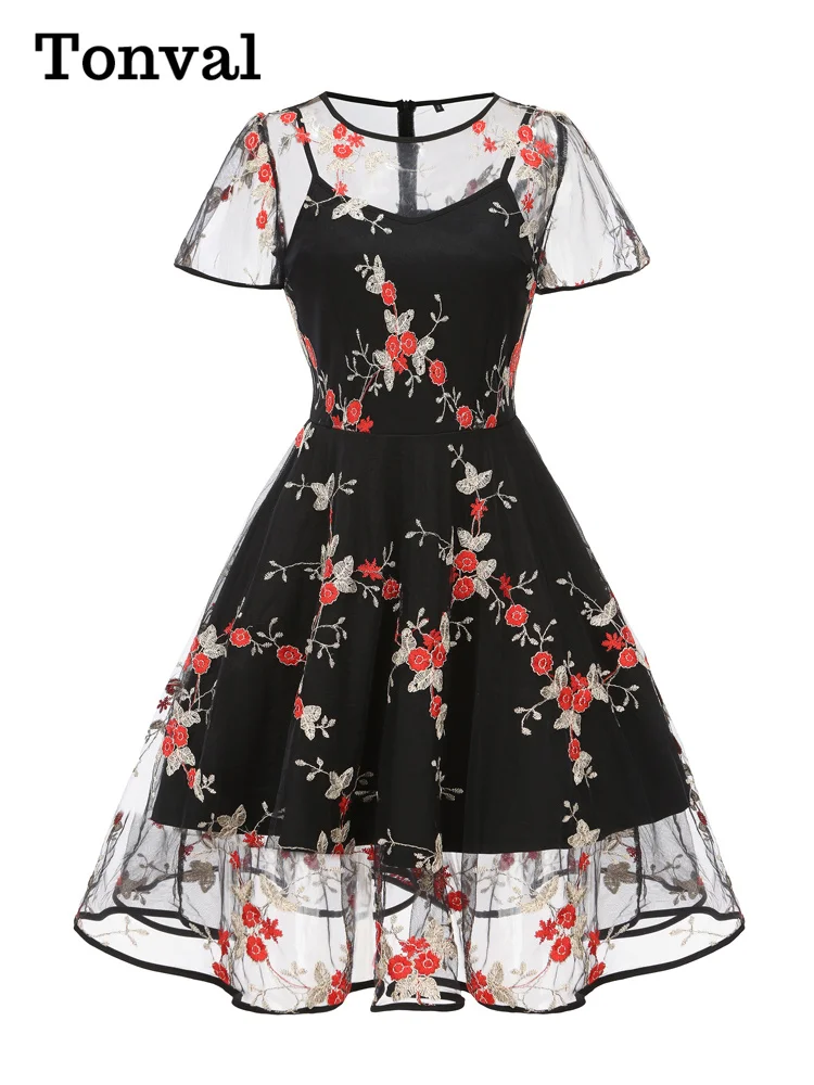 Tonval Embroidery Dresses for Women Elegant and Beautiful 2023 Floral Mesh Formal Occasion Party Summer Long Dress
Tonval Embroidery Dresses for Women Elegant and Beautiful 2023 Floral Mesh Formal Occasion Party Summer Long Dress