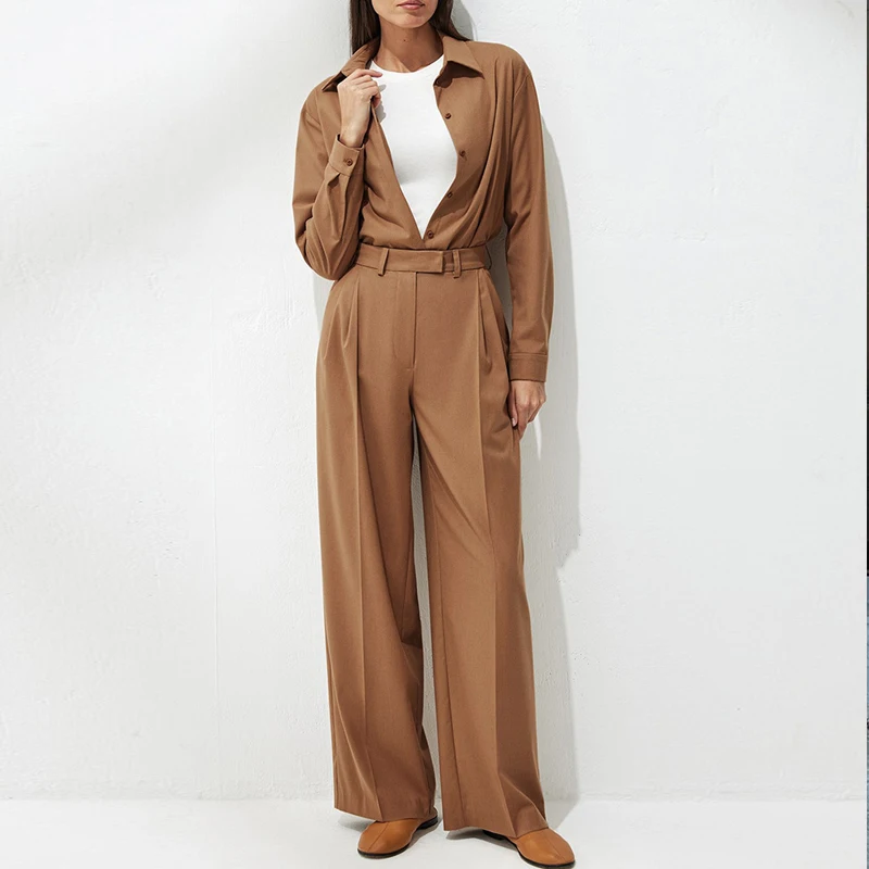 Women Early Spring Two Pieces Set Buttoned Shirt & High Waist Straight Wide Leg Pants Set Women Tracksuit Office Lady Clothes
Women Early Spring Two Pieces Set Buttoned Shirt & High Waist Straight Wide Leg Pants Set Women Tracksuit Office Lady Clothes