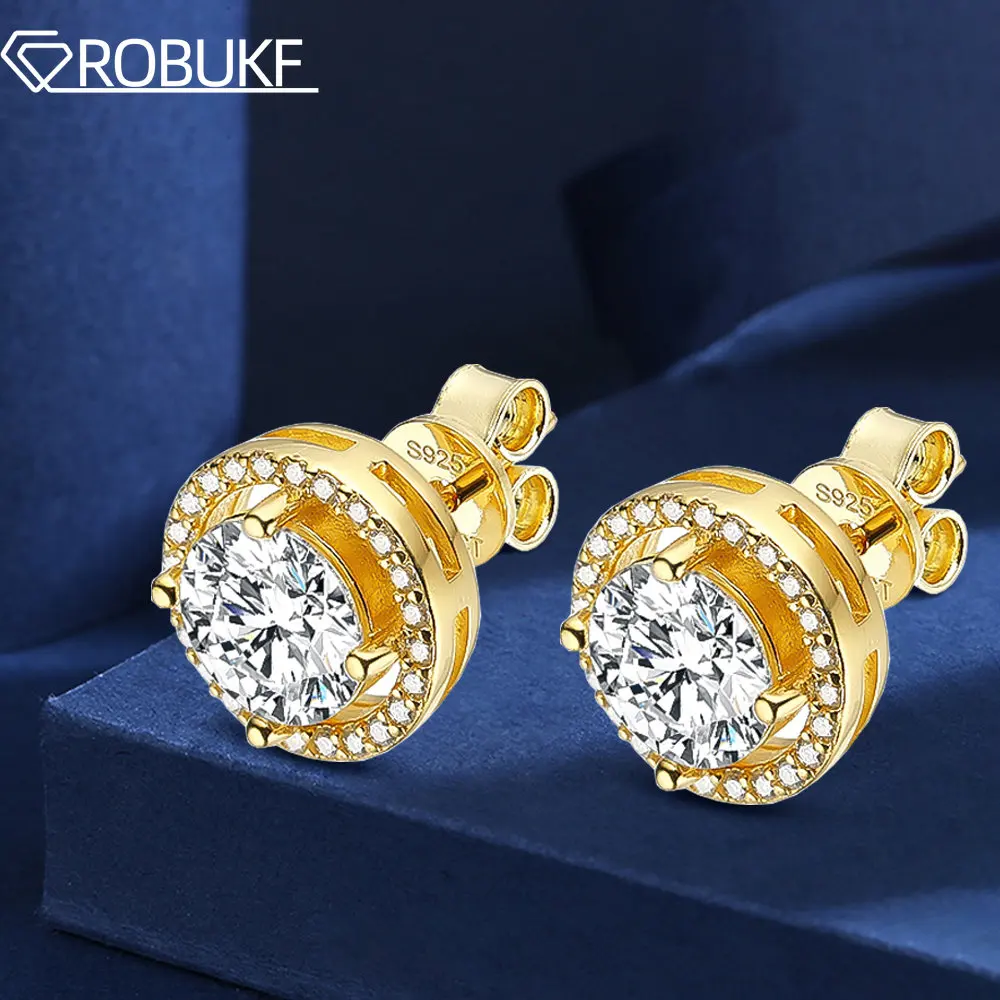 

0.5ct-2ct Moissanite Halo Earrings 18K White Gold Plated 100% S925 Sterling Silver D Color Stud Earring Jewelry For Women Gifts