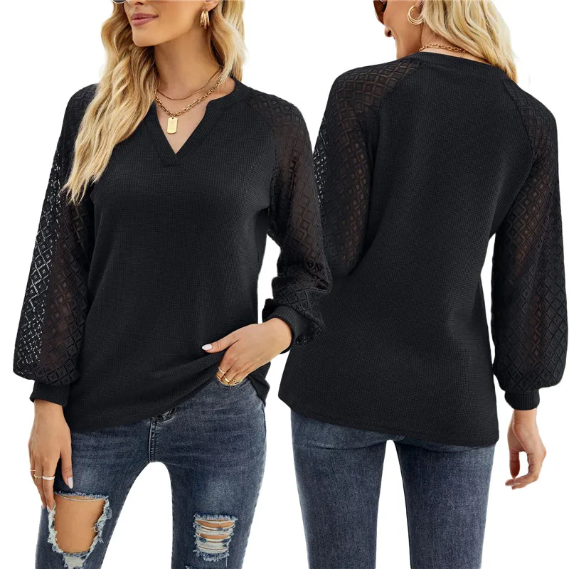 Women Casual Solid T-shirt See-through Long Sleeve V Neck Lace Patchwork Ladies Pullover Tops for Casual Daily Ladies Jumpers
Women Casual Solid T-shirt See-through Long Sleeve V Neck Lace Patchwork Ladies Pullover Tops for Casual Daily Ladies Jumpers