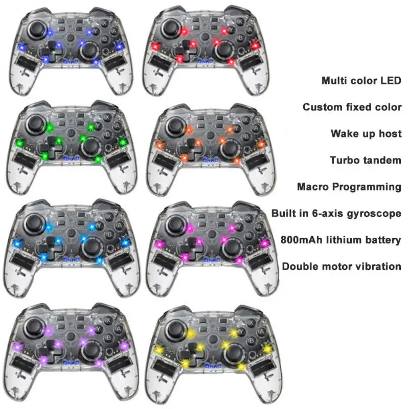 

Wireless Joystick Wake Up Turbo Transparent Gamepad With Led Light Six Axis Gyroscope Game Controller For Switch Rgb