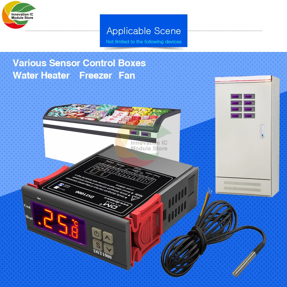 DST1000 LED Digital Temperature Controller Thermostat AC 110V 220V DC 12V 24V Thermoregulator Heating Cooling Thermal Control
DST1000 LED Digital Temperature Controller Thermostat AC 110V 220V DC 12V 24V Thermoregulator Heating Cooling Thermal Control