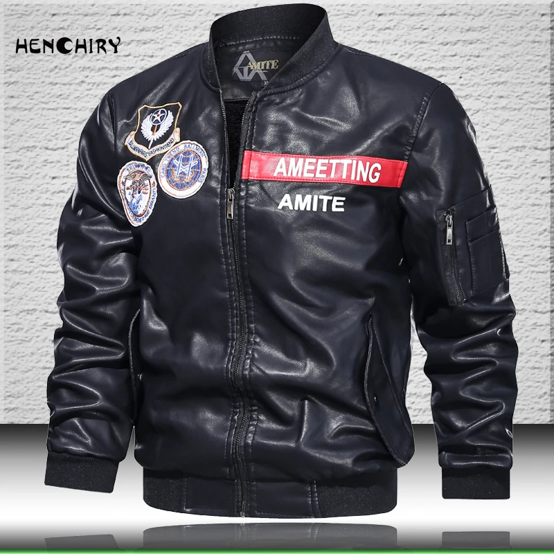 HENCHIRYMen Leather Jackets Coats Stand Collar Jacket Leather Men Winter Fleece Bomber Coat Embroidery Biker Jacket High Quality
HENCHIRYMen Leather Jackets Coats Stand Collar Jacket Leather Men Winter Fleece Bomber Coat Embroidery Biker Jacket High Quality