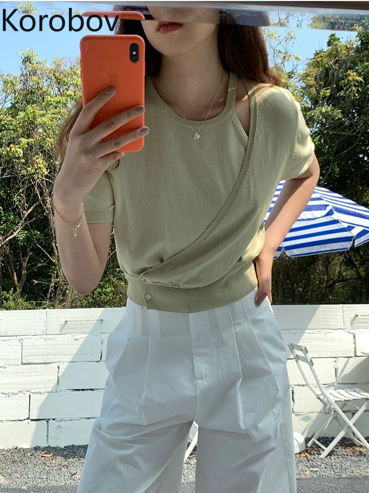 Korobov Woman Tshirts Halter Neck Camisetas Casual Fashionable Tops Gentle Irregular Temperament Summer Solid Color Cardigan
Korobov Woman Tshirts Halter Neck Camisetas Casual Fashionable Tops Gentle Irregular Temperament Summer Solid Color Cardigan