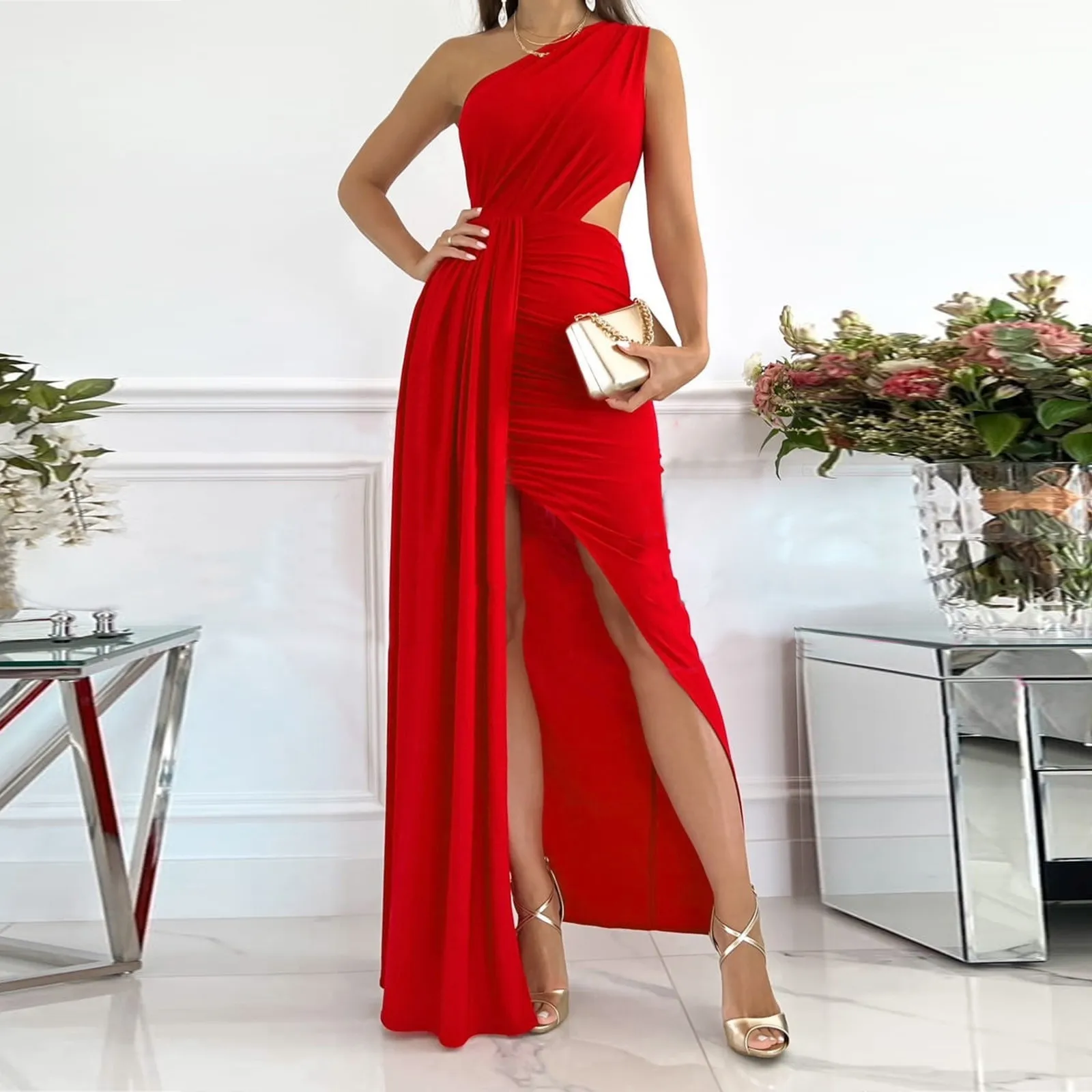 Fashion One Shoulder Party Dress Hight Split Sexy Long Dresses Solid Color Hollow Out Women Maxi Dresses for Women 2022
Fashion One Shoulder Party Dress Hight Split Sexy Long Dresses Solid Color Hollow Out Women Maxi Dresses for Women 2022