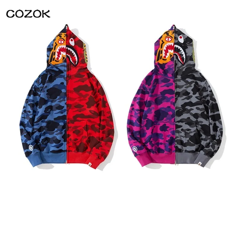 2022Zip fleece sweater Purple and Gray Stitching Hoodie Bape Autumn New Men's Shark Camouflage Color Matching Terry Hooded
2022Zip fleece sweater Purple and Gray Stitching Hoodie Bape Autumn New Men's Shark Camouflage Color Matching Terry Hooded