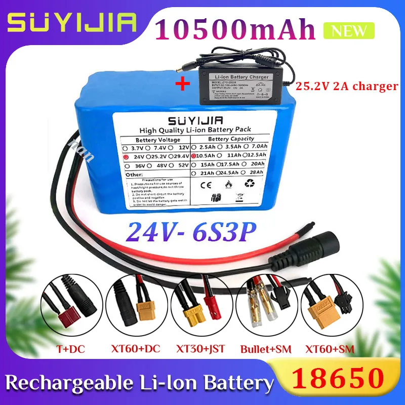 6S3P 18650 24V Rechargeable Li-ion Battery Pack 10500mAh Electric Bicycle Moped Built-in BMS with 25.2V2A Charger Backup Battery
6S3P 18650 24V Rechargeable Li-ion Battery Pack 10500mAh Electric Bicycle Moped Built-in BMS with 25.2V2A Charger Backup Battery
