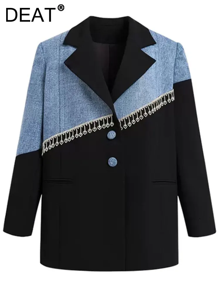 DEAT Fashion Women's Blazer Notched Collar Single Ibreated Patchwork Denim Crystal Tassel Suit Jackets Autumn 2023 New 17A4370
DEAT Fashion Women's Blazer Notched Collar Single Ibreated Patchwork Denim Crystal Tassel Suit Jackets Autumn 2023 New 17A4370