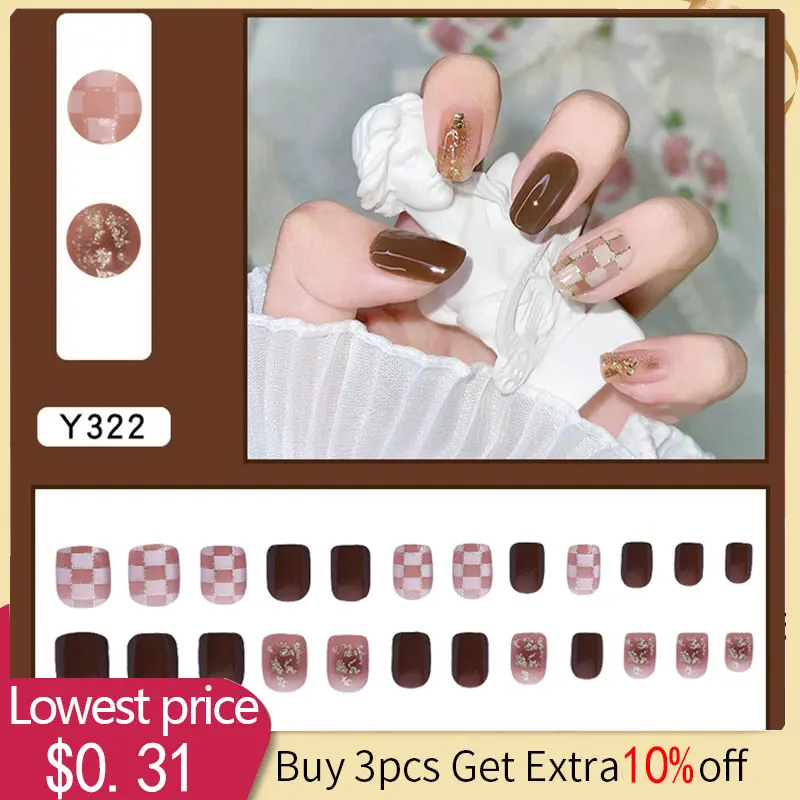 24pcs Chocolate Brown Short Coffin Fake Nails With Glue Finished Reusable False Nails Art DIY Removable Press On Nail Tips
24pcs Chocolate Brown Short Coffin Fake Nails With Glue Finished Reusable False Nails Art DIY Removable Press On Nail Tips