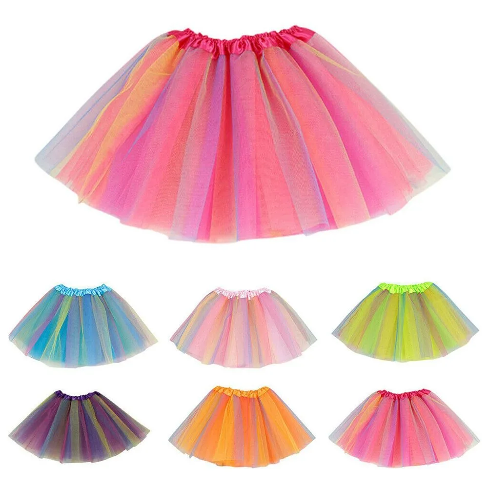 

Женская летняя танцевальная юбка, радужная трехслойная юбка для принцессы на день рождения, 2-8 лет