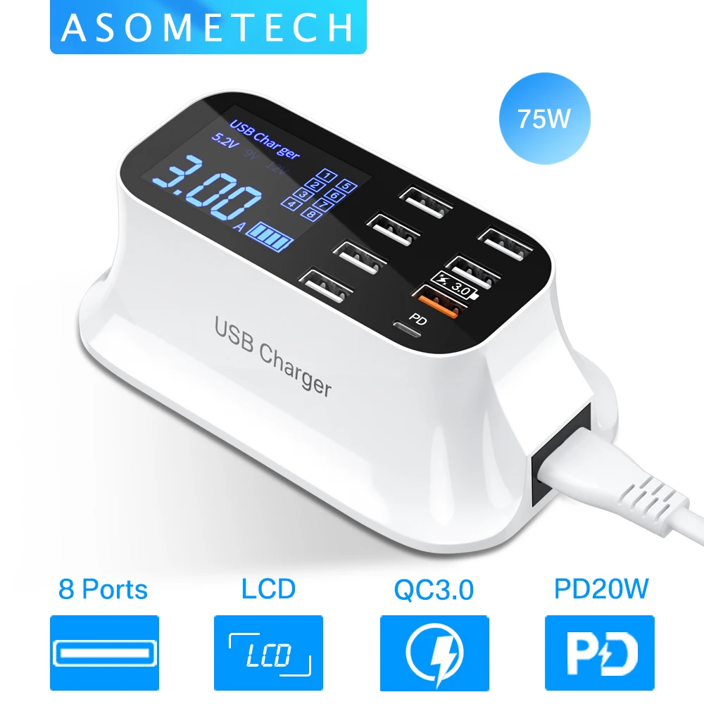 75W LED USB Charger Charging Station 20W PD USB C Charger For iPhone 13 Pro Max 12 11 QC Fast Charger For Samsung Xiaomi Huawei
75W LED USB Charger Charging Station 20W PD USB C Charger For iPhone 13 Pro Max 12 11 QC Fast Charger For Samsung Xiaomi Huawei