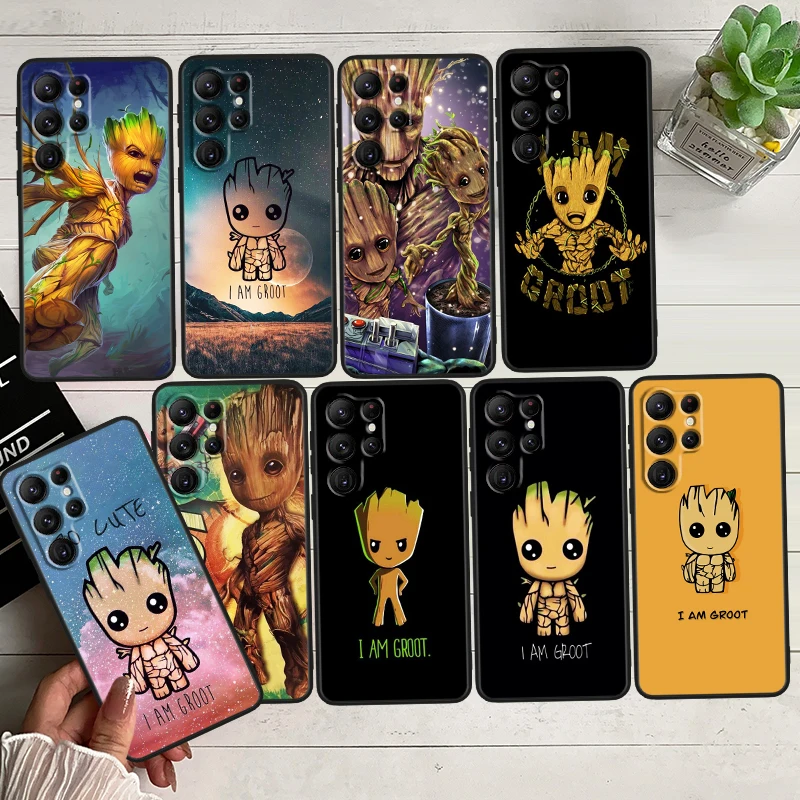 

Marvel Groot Art Black Phone Case For Samsung Galaxy S23 S22 S21 S20 FE Ultra Pro Lite S10 S10E S9 Plus 5G Cover Capa Coque Core