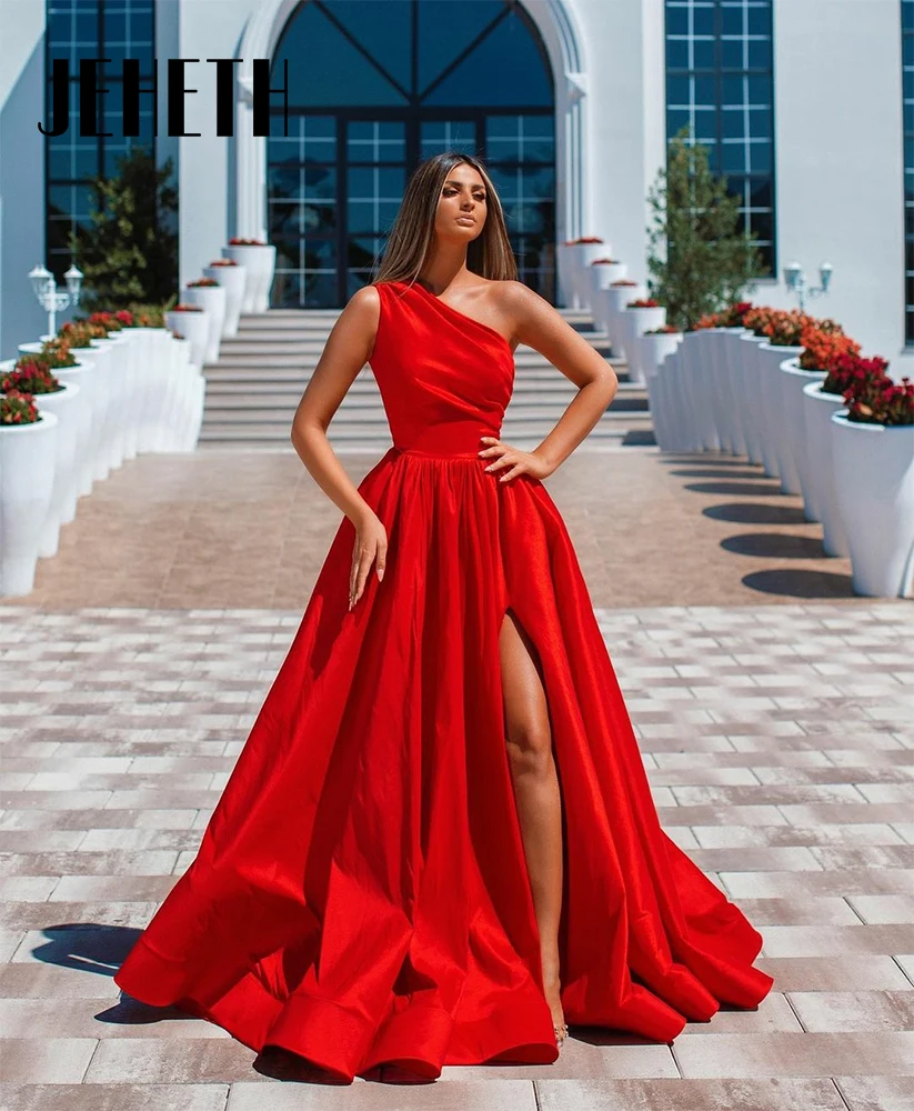 

Элегантные длинные плиссированные красные вечерние платья а-силуэта на одно плечо без бретелек в пол с разрезом Вечерние платья на заказ