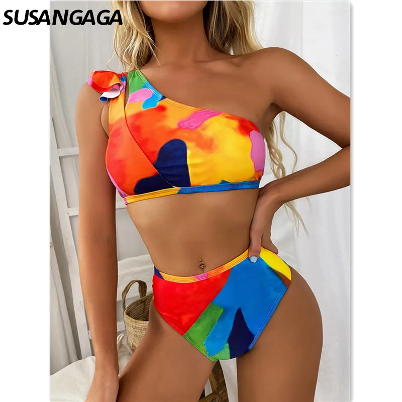 SUSANGAGA Sexy One Shoulder Bikinis High Waist Women Swimsuits Tie Dye Swimwears Ruffle Trim Bathing Suits Feamle Biquini 2022
SUSANGAGA Sexy One Shoulder Bikinis High Waist Women Swimsuits Tie Dye Swimwears Ruffle Trim Bathing Suits Feamle Biquini 2022