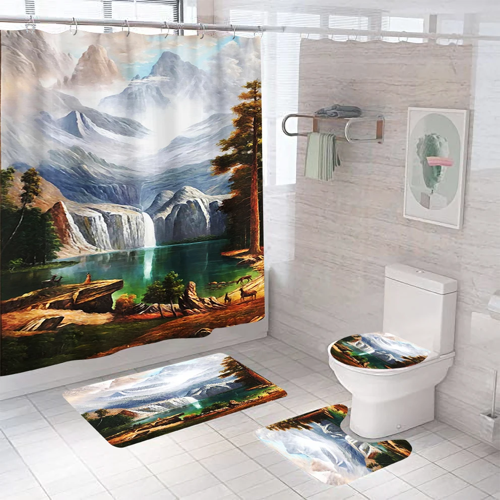 Mountain Shower Curtain Sets With Rugs Include Non-Slip Rugs Toilet Lid Cover and Bath Mat With Hooks
Mountain Shower Curtain Sets With Rugs Include Non-Slip Rugs Toilet Lid Cover and Bath Mat With Hooks