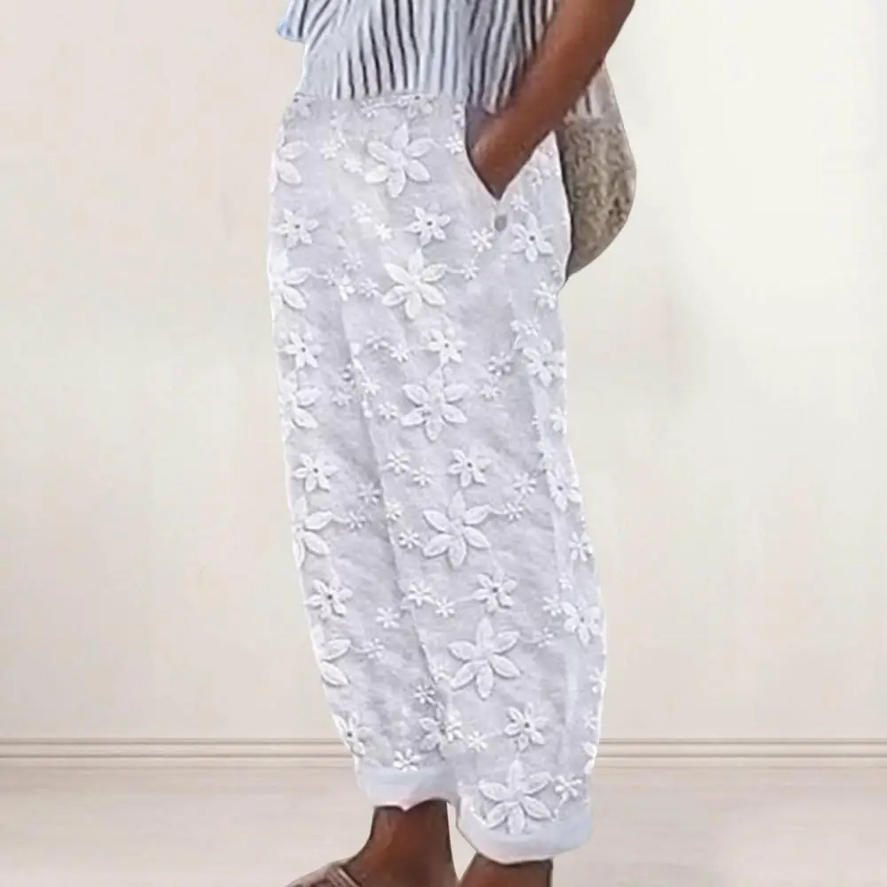 Summer Ladies Pants Loose Flower Embroidered Elastic Waist Deep Crotch Pure Color Ankle Length Straight Trousers Female Clothes
Summer Ladies Pants Loose Flower Embroidered Elastic Waist Deep Crotch Pure Color Ankle Length Straight Trousers Female Clothes