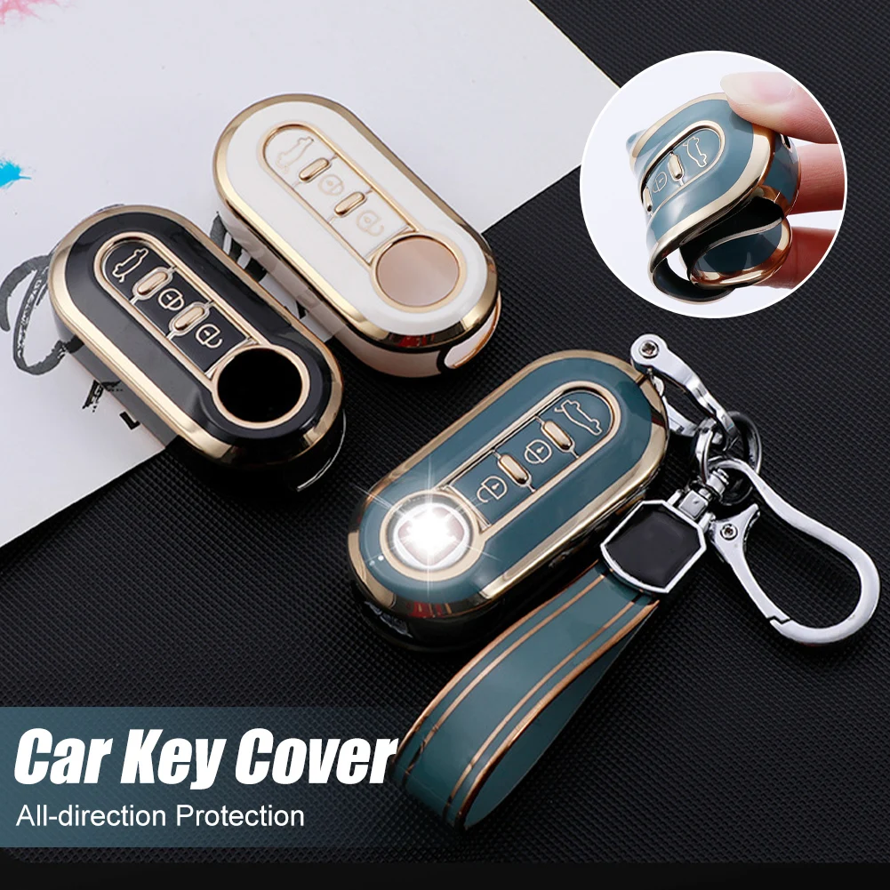 

For Fiat 3-Button Key Cover TPU Car Flip Key Case Auto Shell Fob Keychain for Ducato 500 500L Panda Grande Punto Lancia Musa